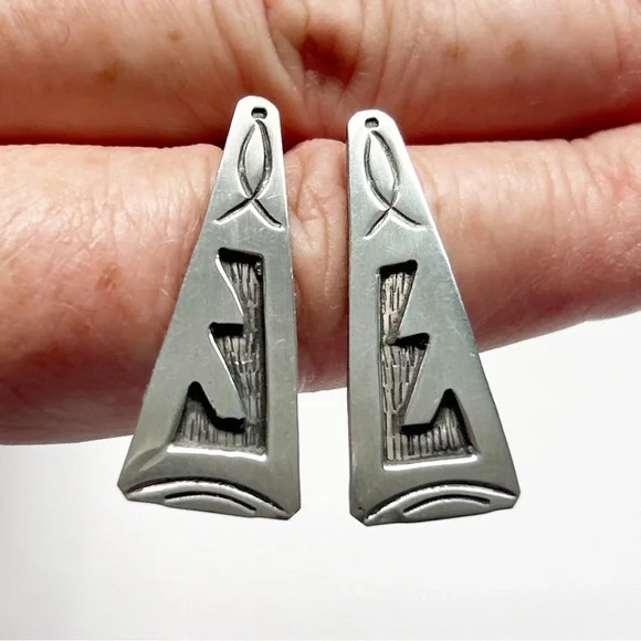 Vintage Hopi Overlay Sterling Silver Earrings